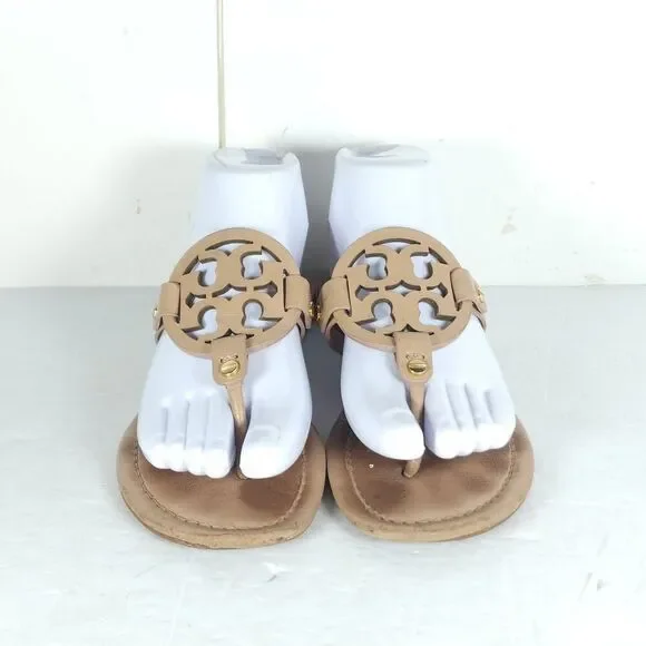 Tory Burch Women's Miller US 8,5M Light Make Up Leather Logo Flat Thong Sandals - Picture 3 of 16